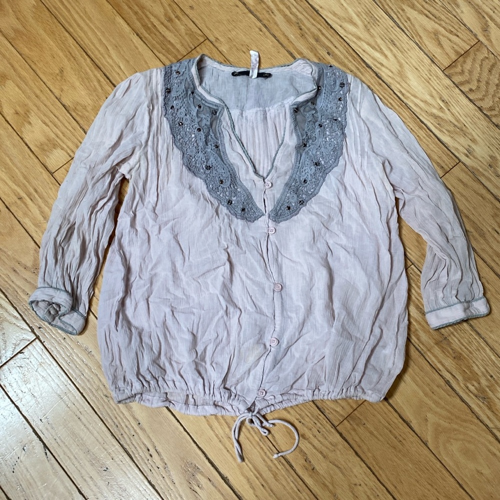 Women's Pink Blouse with Lace Collar